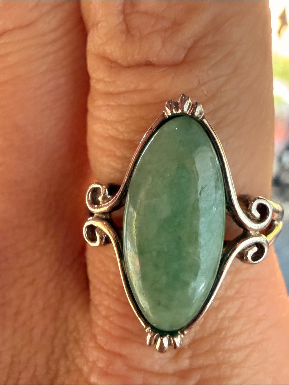 Vintage Green Jade Ring Sterling Silver Women's Ring 8